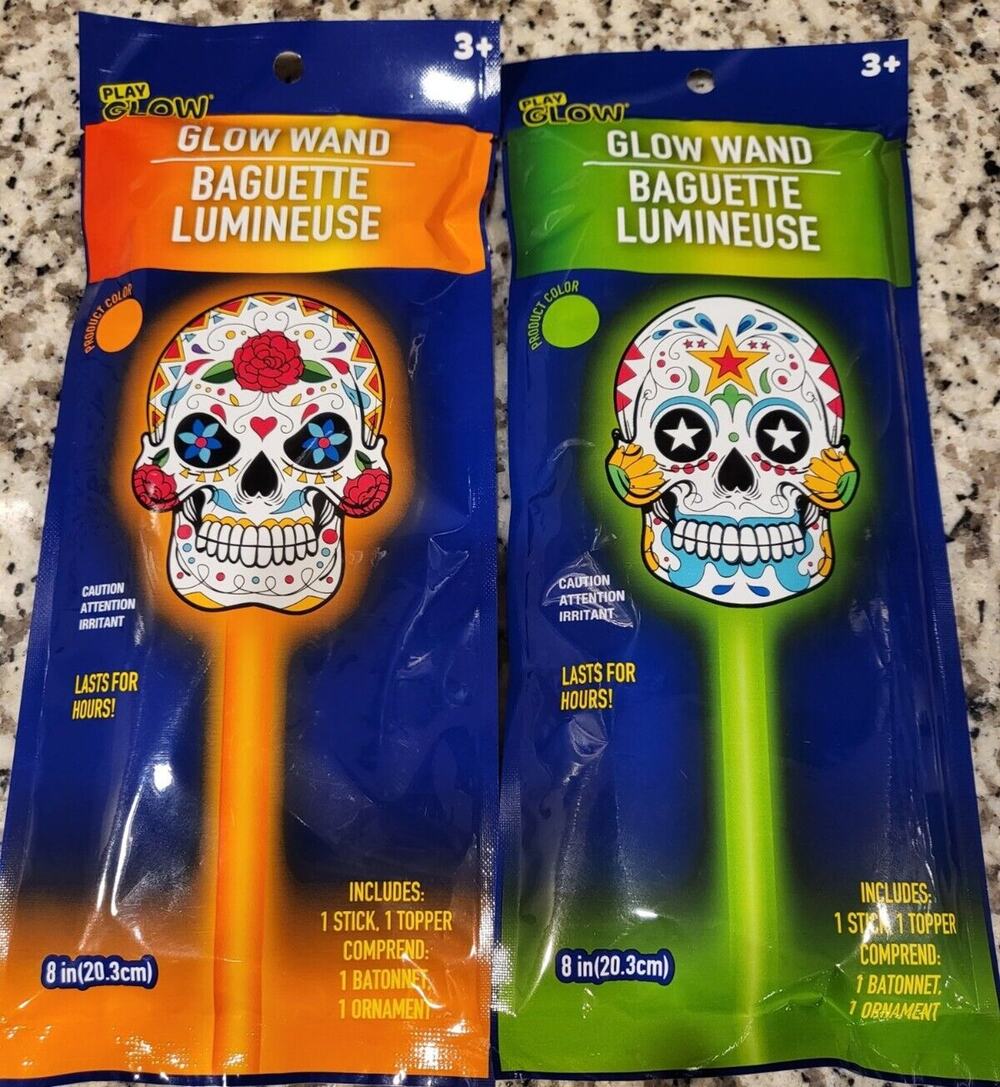 4 Glow in the Dark Glow Wand Stick ~ Day of the Dead Sugar Skull Halloween